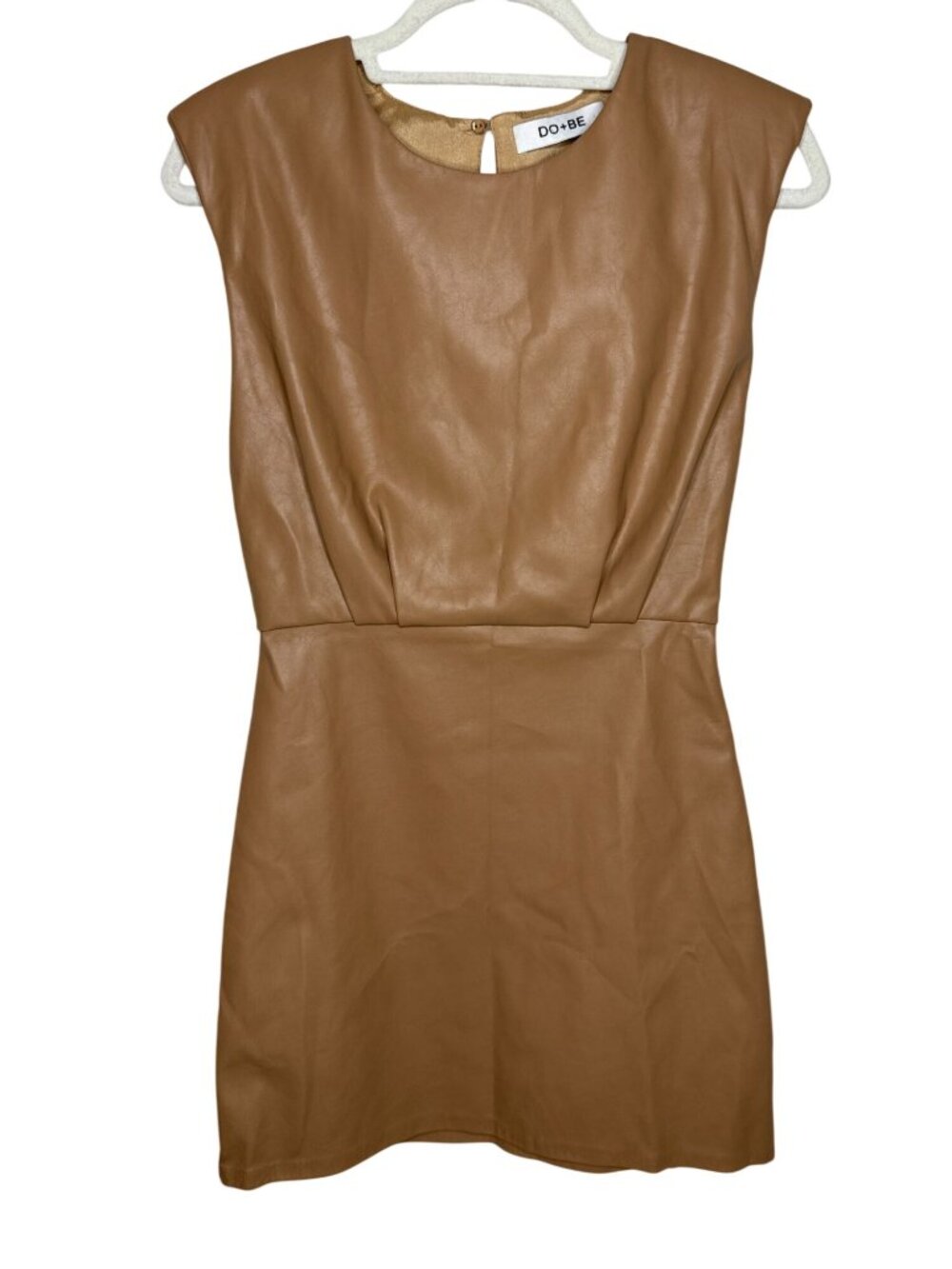 DO+BE Small Brown Faux Leather Mini Dress Sleeveless Y2K Edgy Minimalist